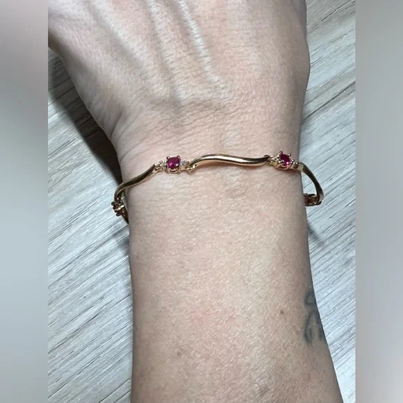 Vintage Prime Art Gold Over Sterling Silver Tourmaline Bracelet, 7.5", 5.5g - Picture 5 of 6